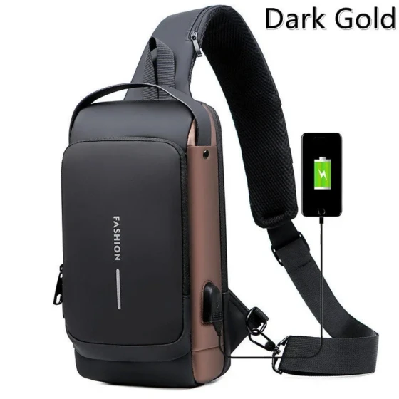 Men's anti-theft chest bag with USB charging port - front view
