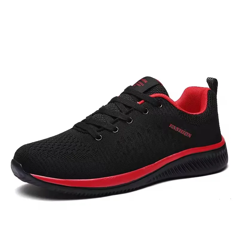Men's lightweight running sneakers - red colorway, side view
